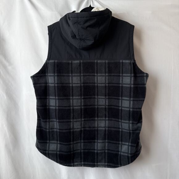 Columbia Benton Springs Women's 1X Outdoors Overlay Plaid Sherpa Hood Snap Vest - Picture 4 of 9